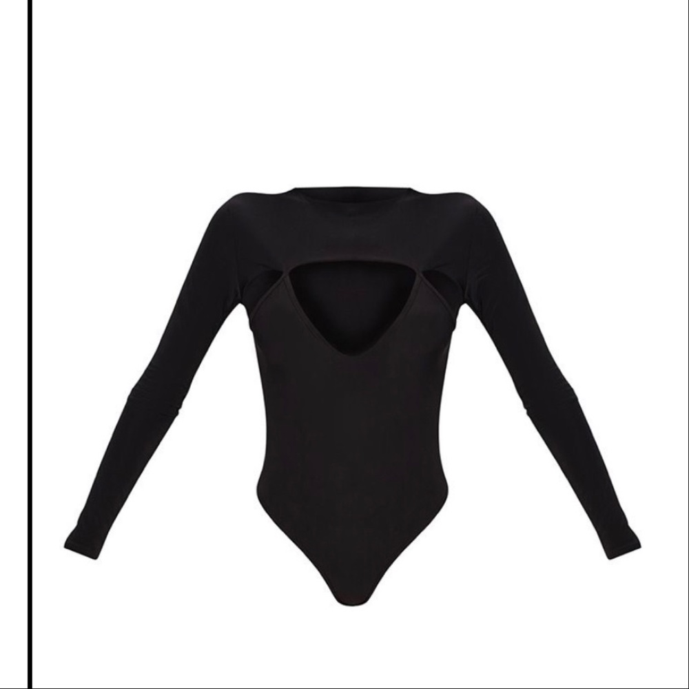 Black Slinky Cut Out Long Sleeve bodysuit